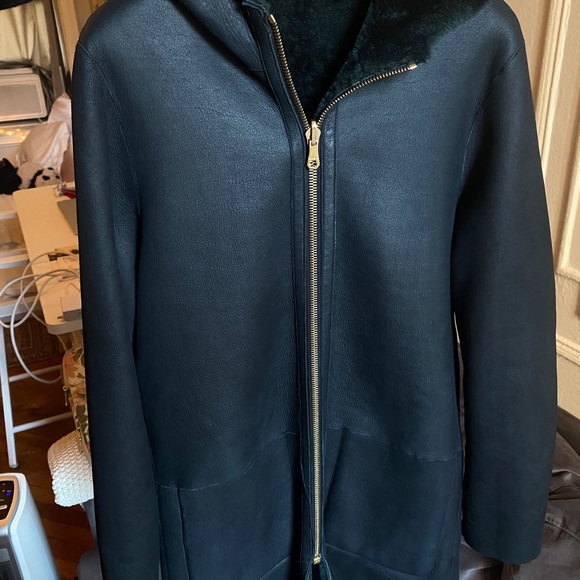 Sandro Shearling Leather Reversible Coat - Picture 8 of 9